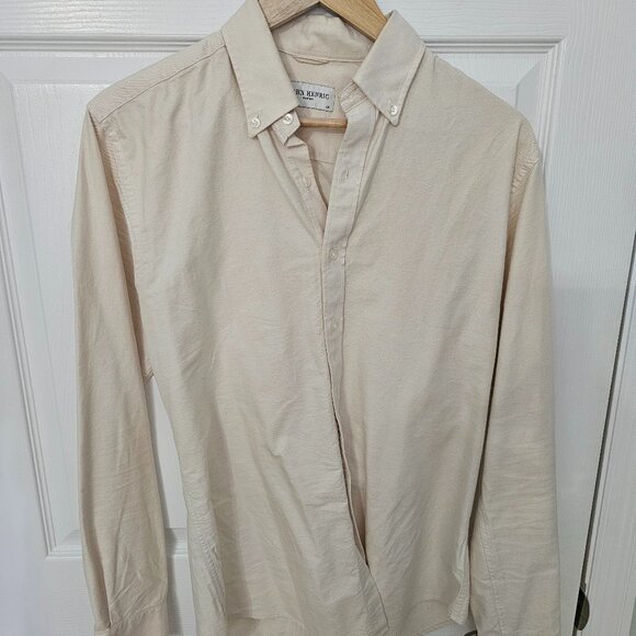 JOHN HENRIC Oxford Shirt 15 - 38 Beige Button Down Office Work - Picture 1 of 1